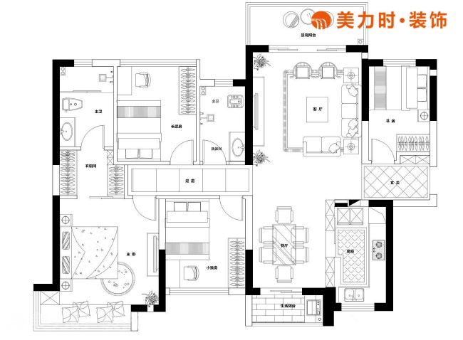 华润二十四城120㎡ 现代简约四房两厅